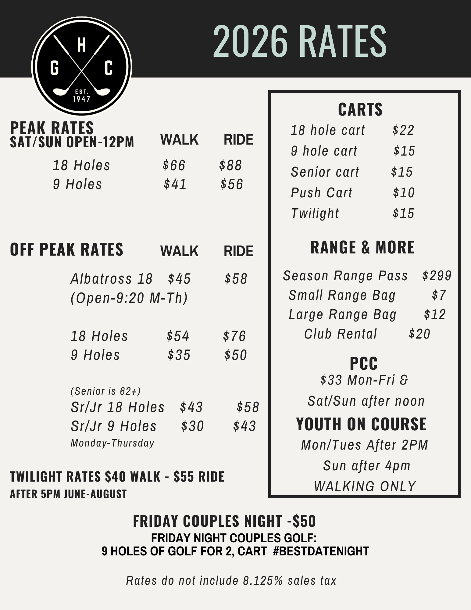 Daily Rates - Hastings Golf Club